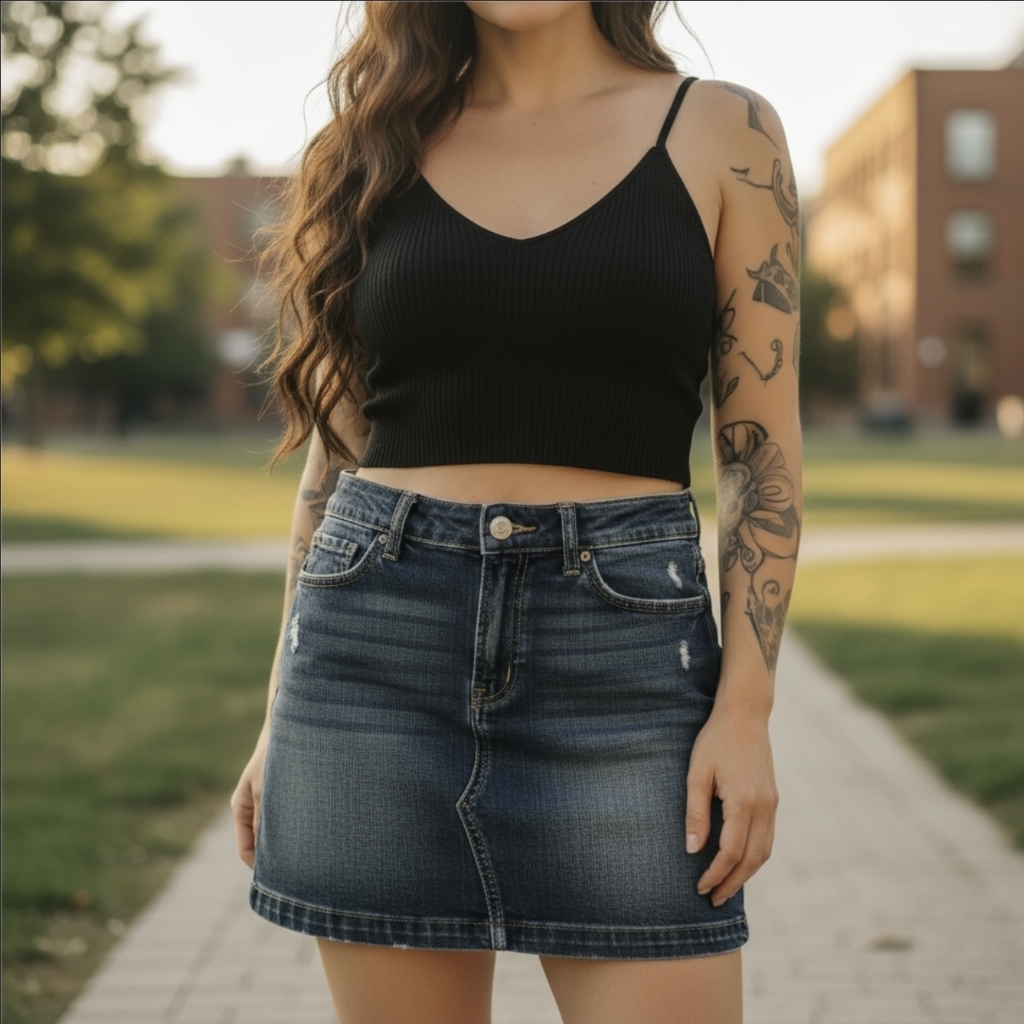 7 For All Mankind Denim Mini Skirt Blue Wash Raw Hem Classic Fit Midrise 28